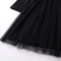 Kid Girl Ruffled Tweed Patchwork Long-sleeve Black Mesh Dress Black