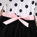 Kid Girl Polka dots Stitching Bowknot Design Long-sleeve Mesh Dress Black image 3