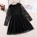 Kid Girl Lace Design Solid Color Long-sleeve Dress Black