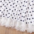 Kid Girl Polka dots Belted Lace Hem Long-sleeve Dress White