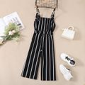 Kid Girl Stripe Surplice Neck Belted Cami Jumpsuits Black image 2