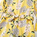 Kid Girl Floral Print Belted Long Bell sleeves Jumpsuits Yellow