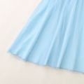 Kid Girl Round-collar 3D Floral Design Mesh Short-sleeve Dress Blue image 3