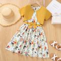 2-piece Kid Girl Floral Print Bowknot Design Sleeveless Dress and Cardigan Set Yellow image 1