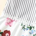 Kid Girl Floral Print/Stripe Splice Lace Design Flutter-sleeve Dress White