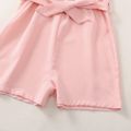 Kid Girl Solid Color Belted Halter Rompers Jumpsuits Shorts Pink image 4