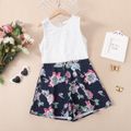Kid Girl Floral Print Lace Design Sleeveless Rompers White