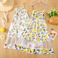 Kid Girl Fruit Strawberry/Lemon Print Smocked Mesh Design Cami Dress White
