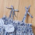 2pcs Baby Girl Blue Floral Print Spaghetti Strap Top and Striped Bloomers Shorts Set Blue