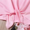 2pcs Kid Girl Tie Knot Sleeveless Pink Tee and Floral Print Irregular Cuff Capri Pants Set Pink