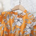Kid Girl Floral Print Ruffle Collar Belted Long-sleeve Yellow Dress Yellow