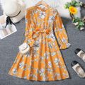 Kid Girl Floral Print Ruffle Collar Belted Long-sleeve Yellow Dress Yellow image 5