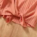2pcs Kid Girl Ribbed Tie Knot Long-sleeve Tee and Floral Print Flared Pants Set Orange