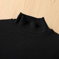 2pcs Toddldr Girl Trendy Mock Neck Ribbed Long-sleeve Tee and Plaid Skirt Set Black image 5