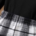2pcs Toddldr Girl Trendy Mock Neck Ribbed Long-sleeve Tee and Plaid Skirt Set Black image 4