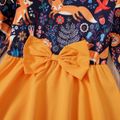 Kid Girl Animal Fox Floral Print Splice Bowknot Design Long-sleeve Dress Orange
