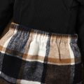 2pcs Toddler Girl Trendy Ruffled Ribbed Black Tee and Plaid Skirt Set Black image 2