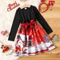 طفل فتاة عيد الميلاد الجرافيك طباعة لصق حزام فستان طويل الأكمام أسود image 1