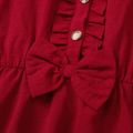 2pcs Kid Girl Ruffled 3D Bowknot Design Long-sleeve Peplum Blouse and Floral Print Leggings Set Burgundy image 4