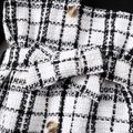 Kid Girl Plaid Tweed Splice Button Design Irregular Hem Long-sleeve Dress Black