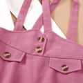 2pcs Kid Girl Long-sleeve White Tee and Button Design Pink Suspender Skirt Set Dark Pink image 5