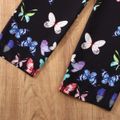 2pcs Kid Girl Button Design Long-sleeve Tee and Butterfly Print Pants Set Black