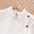 2pcs Kid Girl Ruffle Collar Button Design White Blouse and Stripe Belted Pants Set BlackandWhite image 2