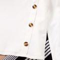 2pcs Kid Girl Ruffle Collar Button Design White Blouse and Stripe Belted Pants Set BlackandWhite image 3
