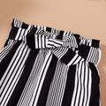 2pcs Kid Girl Ruffle Collar Button Design White Blouse and Stripe Belted Pants Set BlackandWhite image 4