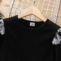 2pcs Kid Girl Ruffled Black Tee and Floral Embroidered Mesh Skirt Set Black image 3