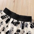 2pcs Kid Girl Ruffled Black Tee and Floral Embroidered Mesh Skirt Set Black image 4