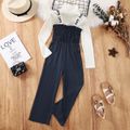 Kid Girl Smocked Letter Print Strap Denim Overalls (Tee is not included) Deep Blue image 1