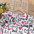 2pcs Kid Girl Letter Heart Print Long-sleeve Tee and Button Design Pink Skirt Set Hot Pink image 3