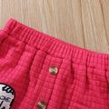 2pcs Kid Girl Letter Heart Print Long-sleeve Tee and Button Design Pink Skirt Set Hot Pink image 5
