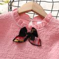 2pcs Kid Girl Ruffle Collar 3D Bowknot Design Tee and Floral Print Mesh Skirt Set Pink image 3