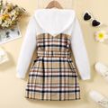 Kid Girl Faux-two Plaid Splice Belted Hooded Dress White image 2