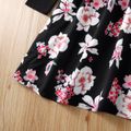 Kid Girl Floral Print Splice Belted Long-sleeve Dress Black image 4