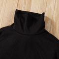 2pcs Kid Girl Turtleneck Long-sleeve Black Tee and Plaid Skirt Set Black
