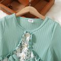 Kid Girl Faux-two Floral Print 3D Bowknot Design Ruffled Long-sleeve Dress Pale Green image 2