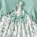 Kid Girl Faux-two Floral Print 3D Bowknot Design Ruffled Long-sleeve Dress Pale Green image 3