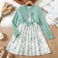 Kid Girl Faux-two Floral Print 3D Bowknot Design Ruffled Long-sleeve Dress Pale Green image 1