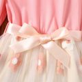 Kid Girl Floral Embroidered Mesh Splice Belted Long-sleeve Evening Party Dress Pink image 5