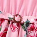 Kid Girl Floral Print Splice Irregular Hem Belted Long-sleeve Dress Pink image 4