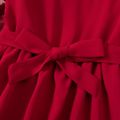 Kid Girl 3D Floral Design Mesh Sleeve Belted Dress Red image 3