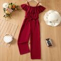 Kid Girl Flouce Belted Chiffon Slip Jumpsuits Red image 1