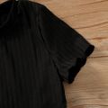 Kid Girl Solid Color Ribbed Lettuce Trim Short-sleeve Tee Black image 4