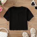 Kid Girl Solid Color Ribbed Lettuce Trim Short-sleeve Tee Black image 5