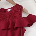 2pcs Kid Girl Lace Splice Flounce Sleeveless Jumpsuits & Belt Red image 5