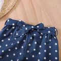 2pcs Kid Girl Figure Print Ruffled Short-sleeve Tee and Polka dots Denim Shorts Set White image 4