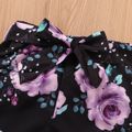 2pcs Kid Girl Flounce Camisole and Floral Print Belted Shorts Set Purple image 1